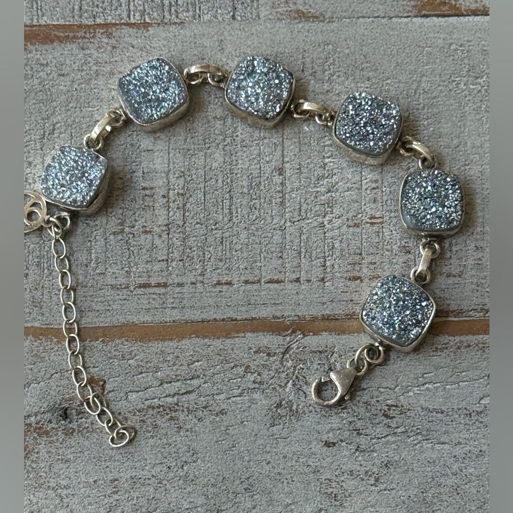 Sterling Silver Natural Gemstone  Druzy Bracelet